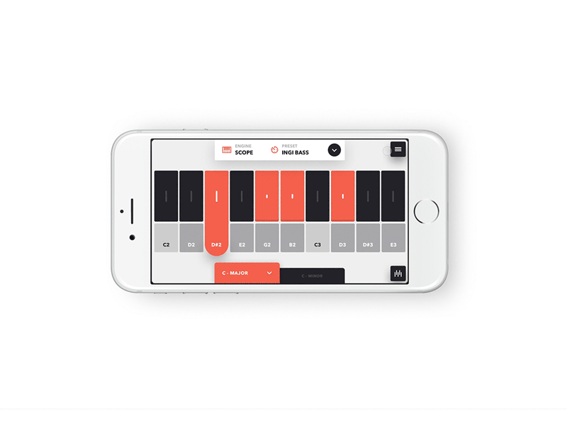 Mogees Menu ( .prd link in description ) interaction designer ios app ixd keyboard london music principle for mac sensor sound engine synth ui ux