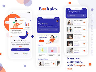 Bookplex-E Learning App adobe illustrator adobe xd android branding design graphic design illustration logo ui uidesign ux design