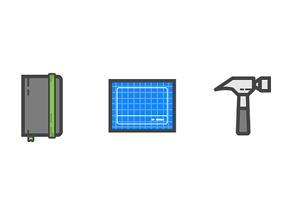 iOS developer tools blueprint developer hammer icon illo illos illustration ios notebook tools vector xcode