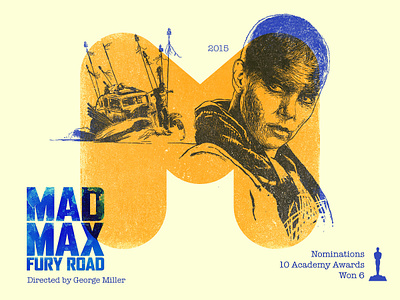 M for movie 'Mad Max : Fury Road'. 36daysoftype 36daysoftype m academy awards charlize theron digital drawing fury road george miller graphic art graphic design hollywood illustration mad max movie photoshop portrait portrait art tom hardy type challenge winner