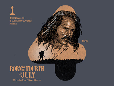 4 for movie 'Born on the Fourth of July'. 36daysoftype academy awards born on the fourth of july design digital drawing graphic art graphic design hollywood illustration movie photoshop portrait tom cruise type type challenge type daily typography winner woodcut