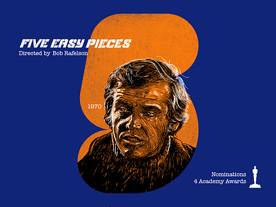 5 for movie 'Five Easy Pieces'. 36daysoftype academy awards contest design digital drawing graphic art graphic design hollywood illustration jack nicholson movie photoshop portrait portrait art type challenge type daily typography winner woodcut