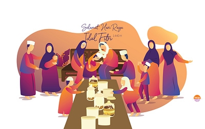Eid Mubarak 1440H family gradation idulfitri ied iedmubarak illustration lebaran mubarak