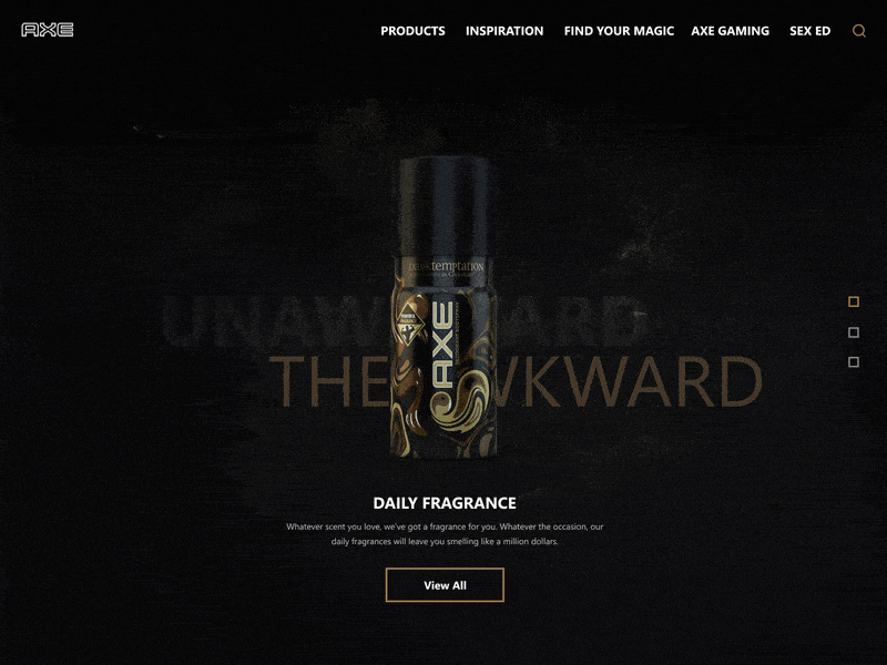 Axe website concept animation axe clean ui concept design designer micro interaction motiongraphics perfumes slider smoke typography uiux webdesig website