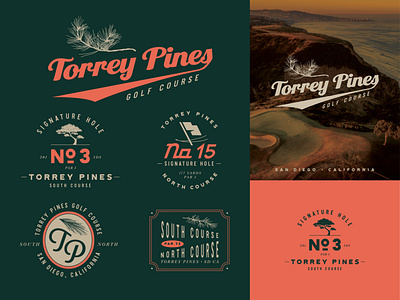 Torrey Pines Golf Course art direction art director badge design flat logo design golfbranding golfdesign golftypography graphic design lockups vintagedesign