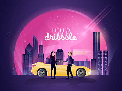 Hello Dribbble! dribbble hello illustraion invite new player thankyou