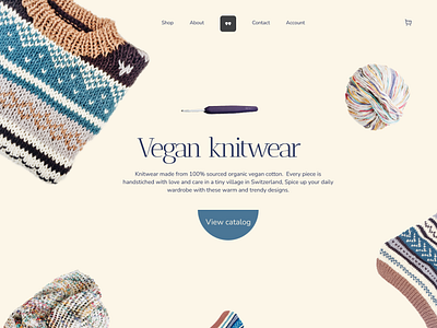 Vegan Knitwear Landing Page clothes concept creative design ecommerce fashion haandmade interface knit knitwear landingpage minimal productpage sweater swiss ui ux vegan warm yarn