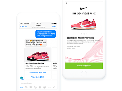 Nike in Messenger (Facebook Canvas) chatbot chatbots conversational commerce e-commerce facebook canvas messenger nike shoes shopping sports ux