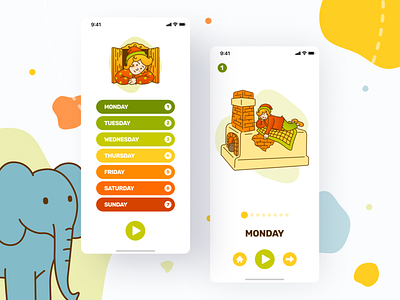 Days of the week with Emelya app children design draw illustration kids mobile ui ui ux