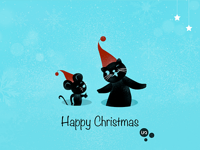 Happy Christmas art cat christmas design greeting card holiday illustration mouse rat vector xmas