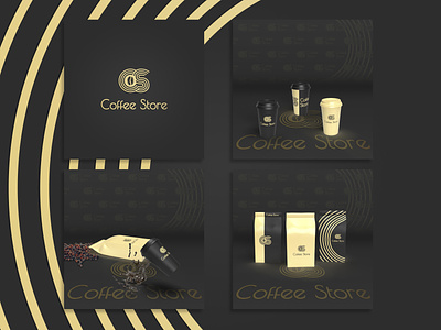 CoffeeStore black brand branding branding design coffee coffee bean coffee cup coffee shop coffeeshop design flat gold illustration minimal vector
