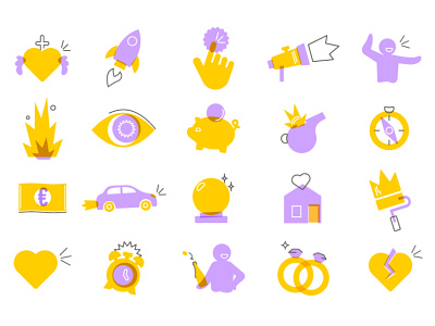 Two colors icons artwork branding graphic icons illustration picto pictogram purple ui vector yellow