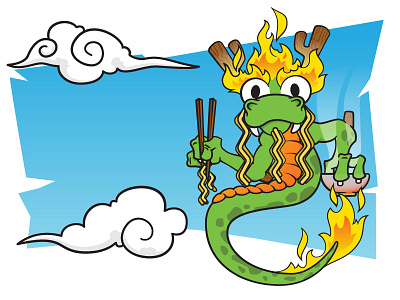 I like it HOT! branding clean design dragon fire illustration instantnoodles mascot noodle