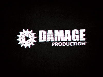 Dmg Production branding cogwheel damage glitch grunge logo play play icon production vector