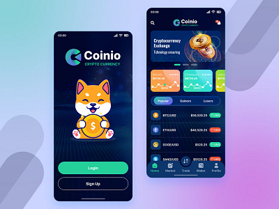 Crypto Currency Mobile app Coinio app branding design graphic design illustration logo ui