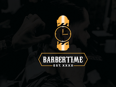 Barbertime Logo barber fashion haircut logo men modern simple style vintage