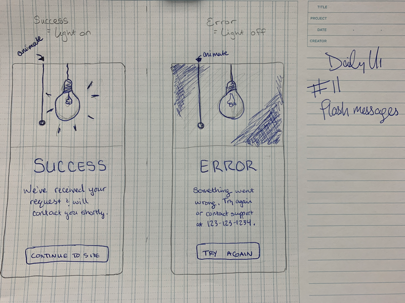 Daily UI #11 sketch challenge flash messages dailyui