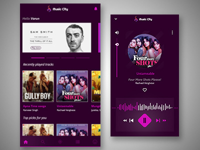 Music App called Music City app design music app pause photoshop play icon purple slider ui ui ux uidesign uxdesign