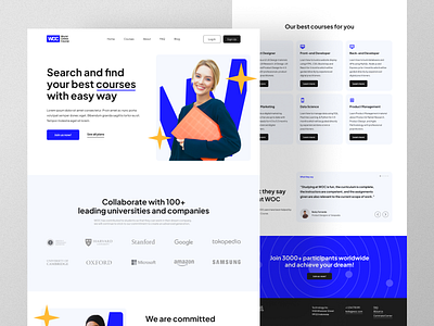 WOC - Online Course Landing Page blue card clean course app design education footer header hero landing minimalist page testimonials ui ux web web design website