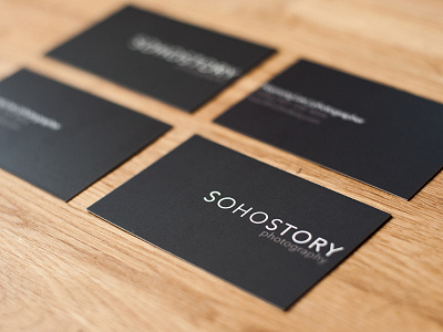 SOHOSTORY business cards black business cards graphic design simple sohostory type setting white