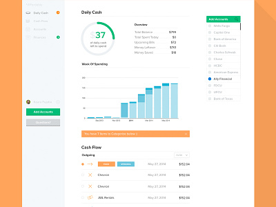 Affordably Dashboard accounts app bank budget cash flow dashboard design finance light ui ux web