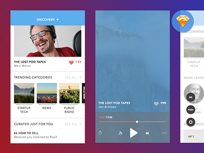 Podcasting [Sketch File] freebie sketch file like music discovery news feed player player controls podcasting sketch file