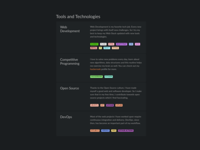 Tools and Technologies - Portfolio Website