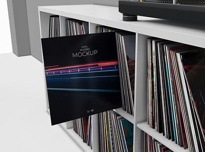 Vinyl Record Mockup 4 3d art cover design mockup print realistic stack
