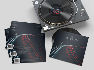 Realistic Vinyl Record Player Mockup 3d art cover mockup player print realistic render vinyl