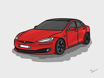 [FREE] TESLA Model S (Red) 🔌 2d artwork car design dribbble electric elon elonmusk flat illustration lineart model musk red s tesla teslamodels vector