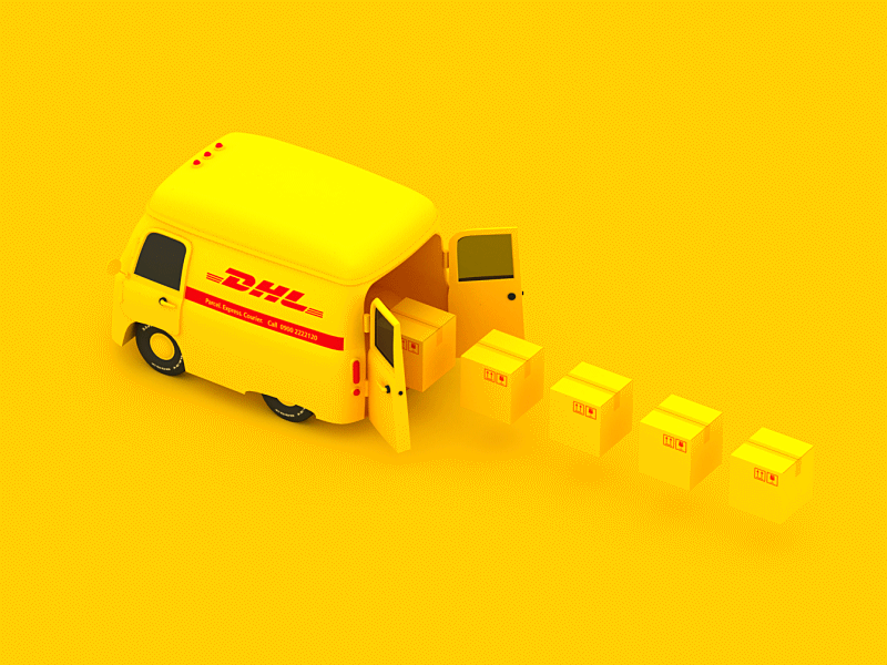 Animation for DHL 3d animation delivery dhl sending shipping transport yellow car