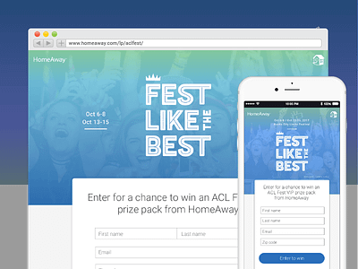 HomeAway's Fest Like the Best ACL Sweeps Landing Page custom typography expedia homeaway sweepstakes vacationrentals