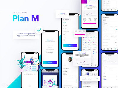 App – Plan M(motivation) - planner concept UX/UI app app design application application ui blue gradient ui design faithnyky gradient gradient design planner task app task manager ui ui design uidesign ux uxui white white design white ui