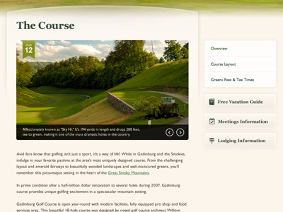 Golf Course Website Interior Page