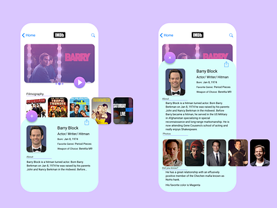 Barry's fictional IMDB page. barry billhader design hbo movie app ui ux