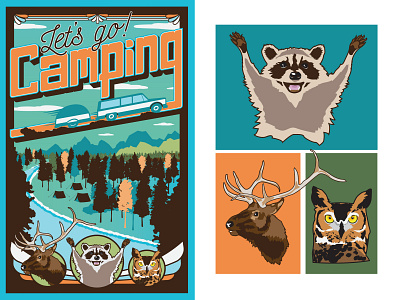 Lets Go Camping Poster design flat illustration typography vector