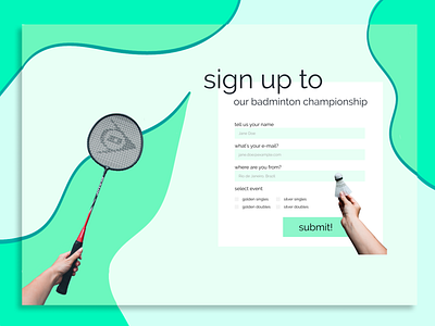 Badminton Championship: Daily UI #001 - Sign Up ai badminton dailyui figma forms illustration sign up form signup ui vector