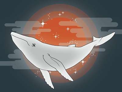 Migaloo Vector blue galaxy illustration illustrator migaloo night orange stars sun whale whimsical white white whale