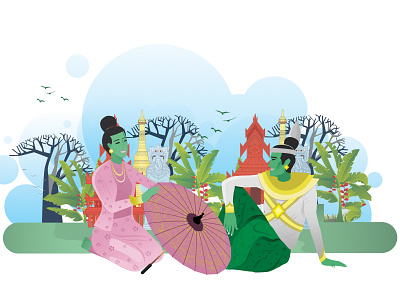 Myanmar Couple illustration vector