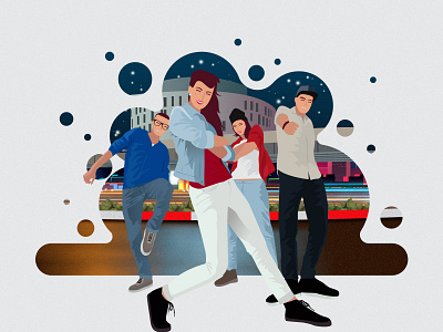 Young life, Night life in Yangon illustration vector