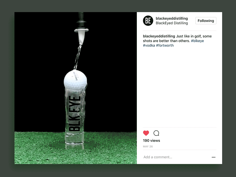 Blk Eye Vodka Social Media brand branding cinemagraph cinemagraphs golf liquor moving picture shot glass social media vodka