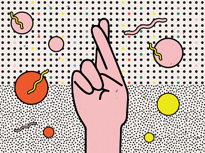 Fingers Crossed 80s circle colorful dots funky geometric hand illustration pattern playful