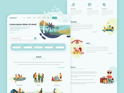 Resort website UI illustration design explore holiday hotel illustration resort travel ui ux vacation web