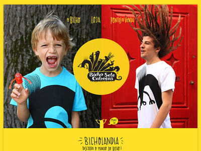 Bicho Sete Cabeças hand font store website header yellow