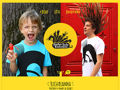 Bicho Sete Cabeças hand font header store website yellow