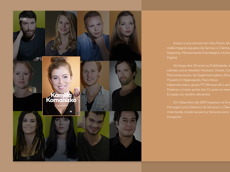 Team Section burguer ui layout split team website