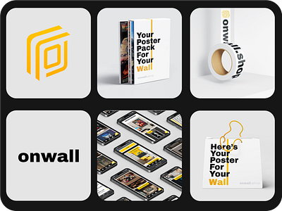Onwall - Logo, Brand Identity and Packaging branding cube graphic design illustration logo packaging rectangle ui wall yellow