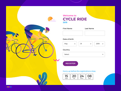 #DailyUI :: 001 :: Sign Up challange colorful contest contest registration countdown cycle ride daily 100 daily ui day 001 hurry up illustration login register ride sign up simple timer ux vector yellow