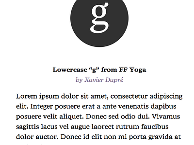 Lowercase “g” poynter serif yoga