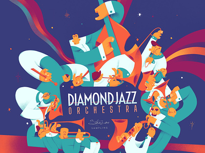 Diamond Jazz Orchestra - Sample Library by Strezov Sampling band figurative illustration jazz music musicians poster sampling strezov